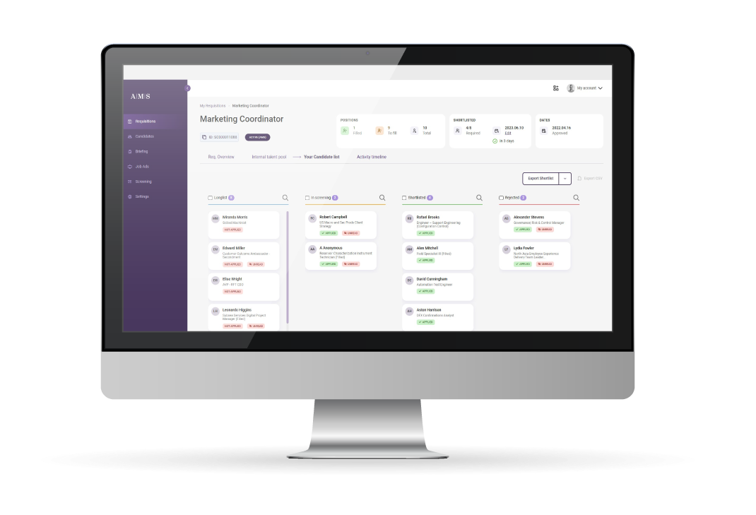 Alexander Mann Solutions dashboard