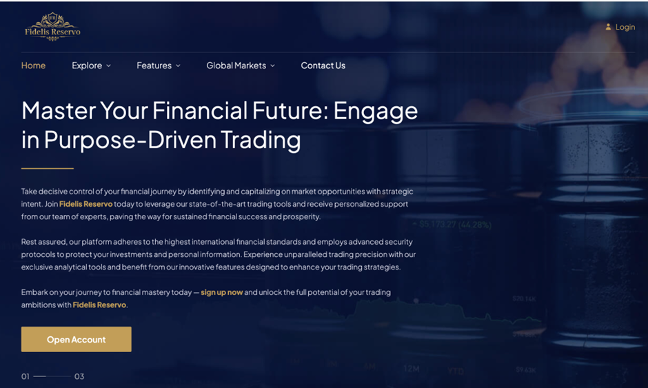 Fidelis Reservo home page screenshot