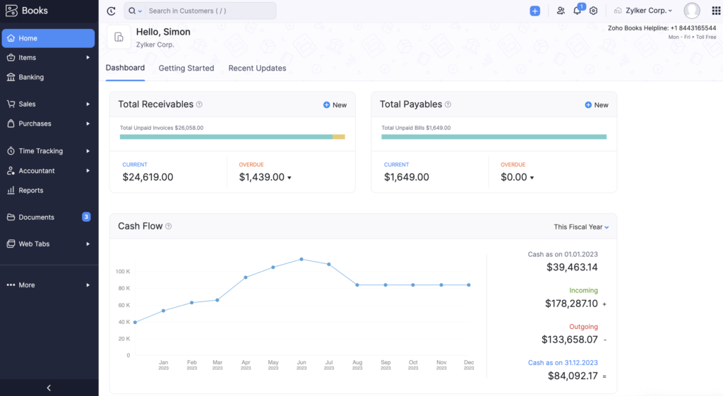 Zoho Accounting Dashboard